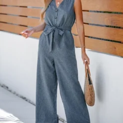 Women's Belted V-Neck Buttoned Jumpsuit - Cupshe 11 Women's Belted V-Neck Buttoned Jumpsuit - Cupshe -Cupshe GUEST 2160fe49 4108 4c14 8fc3 88341480448c