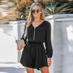 Women's Shadow Zip-Up Drawstring Waist Romper - Cupshe -Cupshe GUEST 21c0a121 f2e7 4c5d 832d 61f0fbdc8427