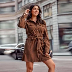 Women's Belted Corduroy Button-Front Mini Dress - Cupshe -Cupshe GUEST 225f17b9 96ec 4e2e a461 ae0cbf81fb5c