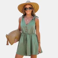 Women's Tie Strap V-Neck Romper - Cupshe -Cupshe GUEST 2395e957 775b 4542 a70a f4ba932b2904