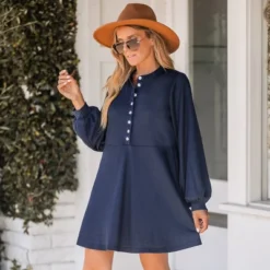 Women's Navy Blue Half-Placket Mini Dress - Cupshe -Cupshe GUEST 24360a01 789c 4441 a1dc 07693fe342eb