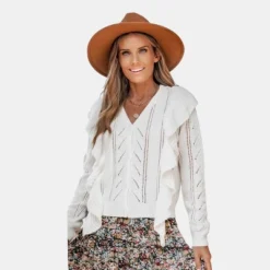 Women's Cutout Ruffled Button-Front Cardigan - Cupshe -Cupshe GUEST 254dd53b 01b9 4068 81ca fabf8199a71b
