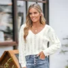 Women's Cutout Crochet V-Neck Sweater - Cupshe