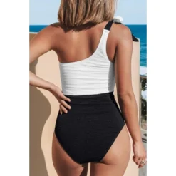 Women's One Piece Swimsuit Color Block One Shoulder Bowknot Bathing Suit -Cupshe -Cupshe GUEST 274164a9 2b21 488c a180 11a48105d1f7