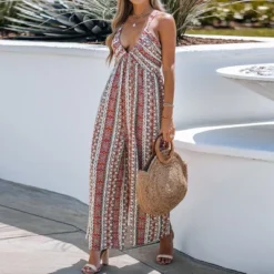 Women's Paisley Print Plunge Jumpsuit - Cupshe