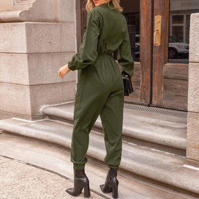 Women's Olive Collared Long Sleeve Jumpsuit - Cupshe 4 Women's Olive Collared Long Sleeve Jumpsuit - Cupshe - Image 2