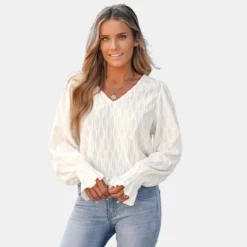 Women's Ivory Smocked Trumpet Sleeve Top - Cupshe -Cupshe GUEST 2b28d1e5 7a8b 47ad 8f65 5e749eb2b140
