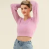 Women's V Neck Pull Over Crop Long Sleeve Sweater - Cupshe