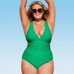 Women's Plus Size One Piece Swimsuit Deep V Neck Ruched Self Tie Bathing Suit -Cupshe - Green -Cupshe GUEST 2bca969e b1b9 4e6f ae33 2bb05d336e46