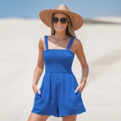 Women's Square Neck Smocking Romper - Cupshe -Cupshe GUEST 2bd21df4 5978 41fb a763 3b39b6626e9a