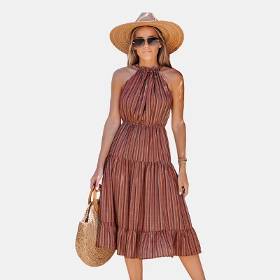 Women's Striped Ruffled Midi Dress - Cupshe 9 Women's Striped Ruffled Midi Dress - Cupshe - Image 7