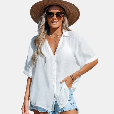 Women's Button-Front Cover Up Shirt - Cupshe 8 Women's Button-Front Cover Up Shirt - Cupshe - Image 6