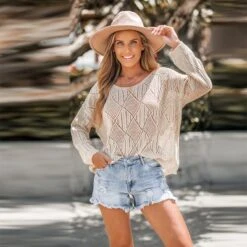 Women's Cutout Textured Knit Drop Sleeve Sweater - Cupshe -Cupshe GUEST 2f3fb204 cbbb 4db2 af51 d3658a3e94a1