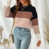 Women's Long Sleeve Colorblock Knit Round Neck Sweater - Cupshe -Cupshe GUEST 300d2718 fa5d 48d3 98cf 210a9f7ef073
