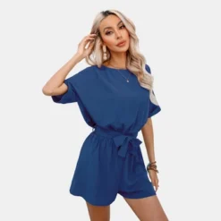 Women's Belted Boat Neck Romper -Cupshe -Cupshe GUEST 302668bb d651 47aa a027 f6a264a39531