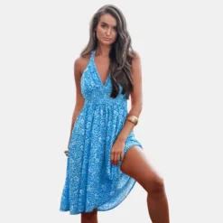 Women's Floral Smocking Halter A Shape Dress - Cupshe -Cupshe GUEST 30d61f26 6efb 4f32 8b99 5f7629c995e5