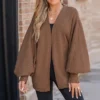 Women's Espresso Open-Knit Gigot Sleeve Cardigan - Cupshe -Cupshe GUEST 30d67f0e 3096 4afe ace2 0634921c043c