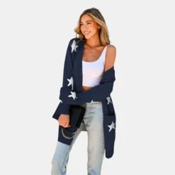 Women's Star Print Button-Front Cardigan - Cupshe -Cupshe GUEST 31951de7 ac07 4a61 9efc c1010c97bc4f