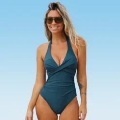 Women's Halter Cross Front One Piece Swimsuit -Cupshe -Cupshe GUEST 31d154ff 6d79 40e1 864f 2031c57a4f89