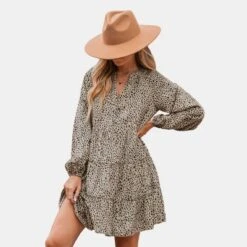 Women's Speckled Print Peasant Sleeve Mini Dress - Cupshe -Cupshe GUEST 32b69d55 05a3 41d9 8967 4a654c9de2b8