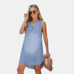 Women's Denim V-Neck Mini Dress - Cupshe -Cupshe GUEST 32bf0cc0 87ba 4a27 bf34 38c20f9bc85e