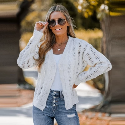 Women's Cable Knit Button-Front Cardigan - Cupshe 4 Women's Cable Knit Button-Front Cardigan - Cupshe - Image 2