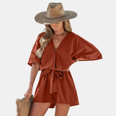Women's Belted Surplice Short Romper - Cupshe 9 Women's Belted Surplice Short Romper - Cupshe - Image 7