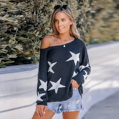 Women's Star Print One-Shoulder Sweater - Cupshe 4 Women's Star Print One-Shoulder Sweater - Cupshe - Image 2