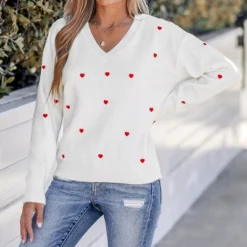 Women's Embroidered Heart V-Neck Sweater - Cupshe -Cupshe GUEST 33e08233 0d8d 44cd 8fba b6a673362ecc
