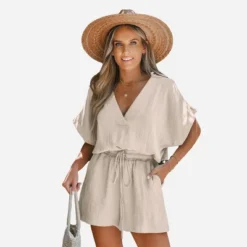 Women‘s Drawstring Plunging V-Neck Romper - Cupshe -Cupshe GUEST 34c9c6fa d939 4d40 b0eb 4ff66ade60db