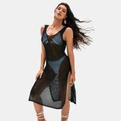 Women's Hollow Out Sleeveless V Neck Knee Length Cover Up - Cupshe -Cupshe GUEST 359af577 003e 4073 bbbb 57170b6d62e7