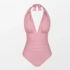 Women's Plunge Halter Backless Ruched One Piece Swimsuit - Cupshe -Cupshe GUEST 35a51ede 7e48 4b0e 98c7 cccf282dc0d1