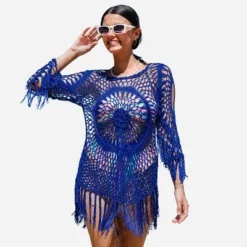 Women's Floral Crochet With Fringe Trim Cover Up Above Knee Length Beachwear- Cupshe -Cupshe GUEST 37f42b1f 98de 490d bb8f 484c89427ba4
