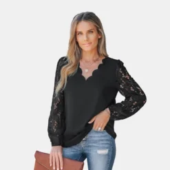 Women's Floral Lace Scalloped V Neck Top - Cupshe -Cupshe GUEST 38cfabdf 146e 4282 a1be 8c10b323e6fd