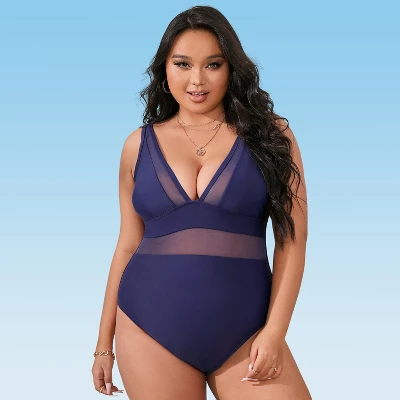 Women's Plus Size V Neck Mesh Sheer One Piece Swimsuit -Cupshe 9 Women's Plus Size V Neck Mesh Sheer One Piece Swimsuit -Cupshe - Image 7