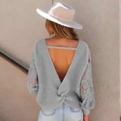 Women's Rib Contrast Floral Lace Rib Sweater - Cupshe -Cupshe GUEST 39617287 ae6b 4bab 9d87 e2ddf3315bfc