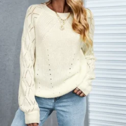 Women's Cutout Raglan Long Sleeve Sweater - Cupshe -White
