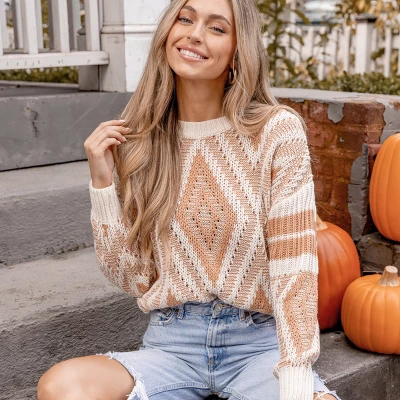 Women's Diamond Stitched Drop Sleeve Sweater - Cupshe 4 Women's Diamond Stitched Drop Sleeve Sweater - Cupshe - Image 2