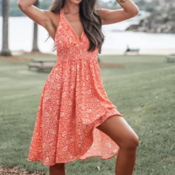 Women's Floral Smocking Halter A Shape Dress - Cupshe