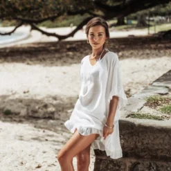 Women's Ruffled V-Neck Back Tie Cover-Up Mini Dress - Cupshe -Cupshe GUEST 3c062329 1684 4c7a b41b e49513e5a996