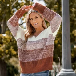 Women's Striped V Neck Drop Sleeve Sweater - Cupshe -Cupshe GUEST 3c8b0c52 5632 49f3 8917 65681577f03e