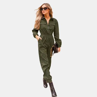 Women's Olive Collared Long Sleeve Jumpsuit - Cupshe 6 Women's Olive Collared Long Sleeve Jumpsuit - Cupshe - Image 4