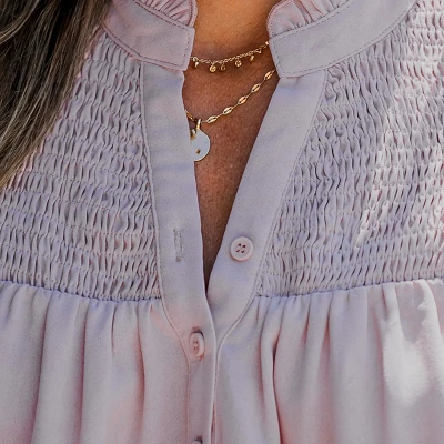 Women's Smocked Half-Placket Top - Cupshe 3 Women's Smocked Half-Placket Top - Cupshe