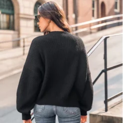 Women's Onyx Rib Bishop Sleeve Sweater - Cupshe -Cupshe GUEST 3faad903 70fd 423e 9d99 95a1d5d497ed