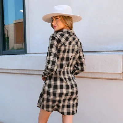 Women's Belted Plaid Mini Shirt Dress - Cupshe 6 Women's Belted Plaid Mini Shirt Dress - Cupshe - Image 4
