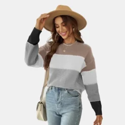 Women's Long Sleeve Colorblock Knit Round Neck Sweater - Cupshe -Cupshe GUEST 40a5a250 7f41 43ac 8b0c 858726b5ea0f