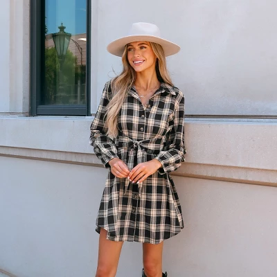 Women's Belted Plaid Mini Shirt Dress - Cupshe 5 Women's Belted Plaid Mini Shirt Dress - Cupshe - Image 3