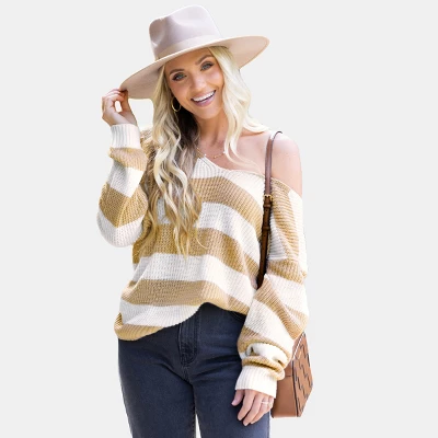 Women's Striped V-Neck Sweater - Cupshe 10 Women's Striped V-Neck Sweater - Cupshe - Image 8
