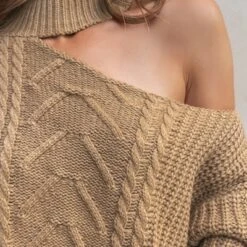 Women's Cable Knit Cutout Mock Neck Sweater - Cupshe -Cupshe GUEST 44158f15 2644 4b07 af1d c786f30c8aee
