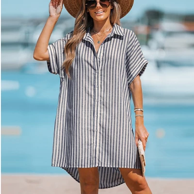Women's Striped Mini Shirt Dress - Cupshe 8 Women's Striped Mini Shirt Dress - Cupshe - Image 6